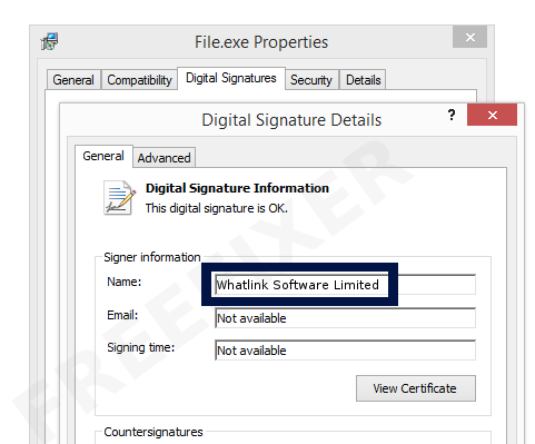 Screenshot of the Whatlink Software Limited certificate